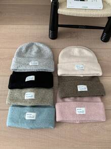 1pc Solid Color Slim-Fit Sewn Label Fashionable Korean Version Knit Hat, New Women's Elastic Warm Knitted Watermelon Hat, Breathable, Versatile Brimless Knit Cap, Suitable For Campus, Daily Wear, Outdoor Sports - Multicolor - View 3