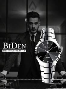 BIDEN 1pc Classic Quartz Waterproof Men's Watch, Perfect Gift For Men, Comes With Adjustable Link Tool And Gift Box - Silver - View 1