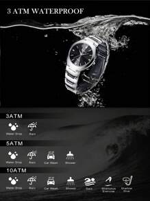 BIDEN 1pc Classic Quartz Waterproof Men's Watch, Perfect Gift For Men, Comes With Adjustable Link Tool And Gift Box - Silver - View 3