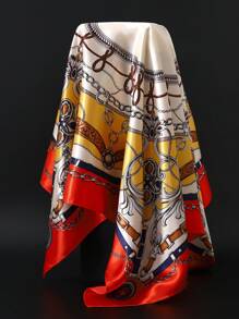 1pc 90*90cm Popular Anti-UV Headscarf Shawl, Muslim Unisex Outdoor Windproof Dust-Proof Hijab, Air-Conditioned Room Scarf, Thin Seasonal Chain Print Colored Square Bandana Scarves (Blue, Green) - A - View 5