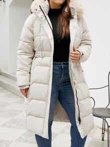 Giolshon Plus Size Women's Hooded Jacket, Keeps You Warm In Autumn And Winter, Suitable For Outdoor Activities And Commuting - Apricot - View 7