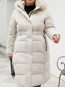 Giolshon Plus Size Women's Hooded Jacket, Keeps You Warm In Autumn And Winter, Suitable For Outdoor Activities And Commuting - Apricot - View 6