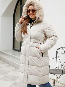 Giolshon Plus Size Women's Hooded Jacket, Keeps You Warm In Autumn And Winter, Suitable For Outdoor Activities And Commuting - Apricot - View 5
