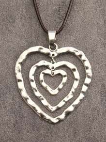 Multi-Layered Asymmetrical Heart-Inspired Distressed Style Pendant Necklace With Large Heart-Shaped Element, Gothic Hip-Hop Style Jewelry For Men And Women, Perfect For Daily Wear As Well As Festival Gifts Valentines,Mom,Mother,Mother's Day,Gift - Wax Rope Style - View 18