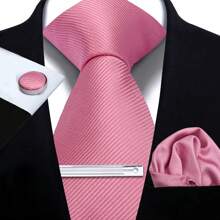 Set de corbata, pañuelo de bolsillo, gemelos y corbatín para hombre, corbatas de poliéster de rayas sólidas para todas las estaciones, fiestas y celebraciones, casual