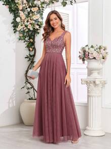 Abito da sera primaverile in tulle luccicante per donna, abiti da ballo formali, adatto per eventi matrimoniali