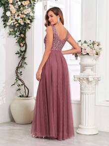 Abito da sera primaverile in tulle luccicante per donna, abiti da ballo formali, adatto per eventi matrimoniali