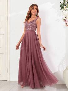 Abito da sera primaverile in tulle luccicante per donna, abiti da ballo formali, adatto per eventi matrimoniali
