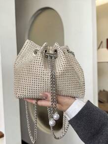 New Fashion Rhinestone Chain Women Shoulder Bag Mini Crossbody Bag Metal Chain Lightweight, Party Bag Perfect For Party Wedding Prom Dinner/Banquet Matching With Holiday Party Dress Evening Dress & Sequin Dress, Glamorous Rhinestone Bag