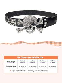 1条骷髅头中性男士腰带，闪亮水钻时尚腰带，朋克风，铆钉腰带，适合搭配S码上衣、夹克或派对装饰等，万圣节秋季、秋冬季配饰，适合青少年、青年、男士，休闲、户外、运动、度假、毕业礼物、生日、日常穿着 - Color - 查看 4