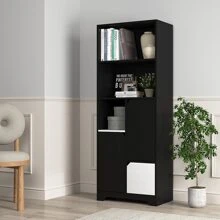 Large Wooden Storage Cabinet With 1 Drawer 3 Shelves,Wood Kitchen Storage Cabinets For Kitchen, Dining Room, Bathroom,Laundry,Living Room,Black