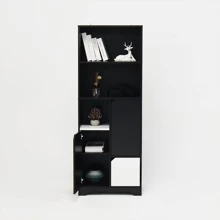Large Wooden Storage Cabinet With 1 Drawer 3 Shelves,Wood Kitchen Storage Cabinets For Kitchen, Dining Room, Bathroom,Laundry,Living Room,Black