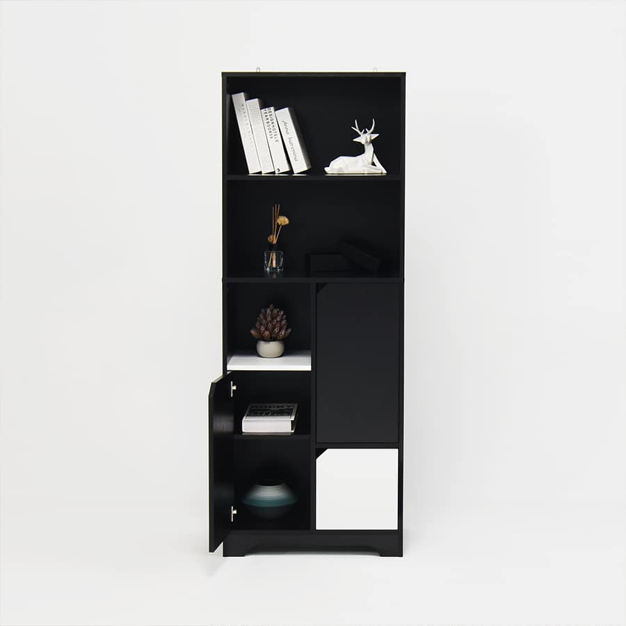 Large Wooden Storage Cabinet With 1 Drawer 3 Shelves,Wood Kitchen Storage Cabinets For Kitchen, Dining Room, Bathroom,Laundry,Living Room,Black