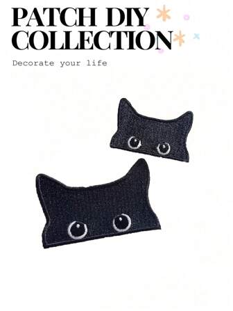 1 件刺绣卡通黑猫头图案熨烫补丁，适用于衣服 DIY 万圣节夏季、学校