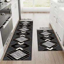1pc/2pcs Elegant Black Diamond Shape Golden Rim Long Rug/Rug Set, 2pcs, Stain & Dust Resistant, Washable, Suitable For Home, Room, Hallway, Entryway, Bedroom, Living Room, Kitchen, Laundry Room Decoration