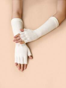 1pc Women's Solid Color Long Wrist Fingerless Gloves, Warm Writing Mittens With Elastic Cuff Halloween - Multicolor - View 8