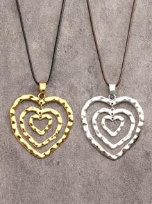 Multi-Layered Asymmetrical Heart-Inspired Distressed Style Pendant Necklace With Large Heart-Shaped Element, Gothic Hip-Hop Style Jewelry For Men And Women, Perfect For Daily Wear As Well As Festival Gifts Valentines,Mom,Mother,Mother's Day,Gift - Wax Rope Style - View 11