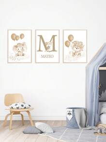 3件套个性化姓名定制艺术海报，波西米亚风墙面艺术印刷品，大象、狮子、长颈鹿动物帆布挂画，北欧风格海报，儿童房墙面装饰，女孩卧室装饰，生日礼物，不含框，情人节，情人节装饰礼物，毕业典礼，节日日历 - 米色 - 查看 9