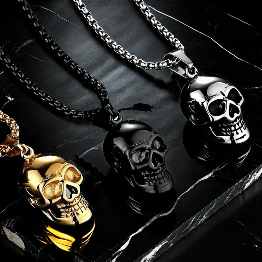 1pc New Fashionable Men's Vintage Gothic Skull Pendant Necklace, Punk Rock Party Jewelry Accessories - Multicolor - View 1