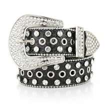 Women's Y2K Crystal Rhinestone Studded Leather Belt, Wide Sparkling Alloy Buckle Fashion Punk Crystal Eyelet Decor Versatile Belt - 3.8 Edge Beads Are Eye-catching - View 16