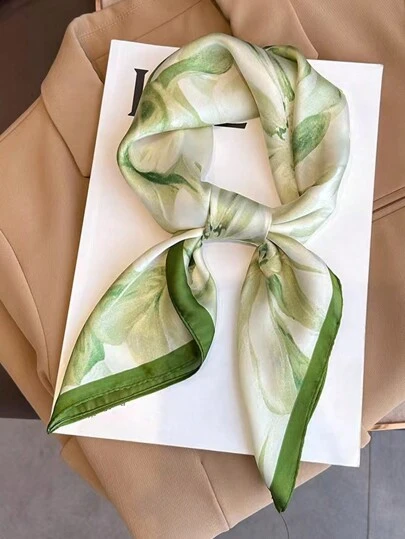 1 件仿丝花卉印花方形围巾，百搭头带/发带，适合日常使用