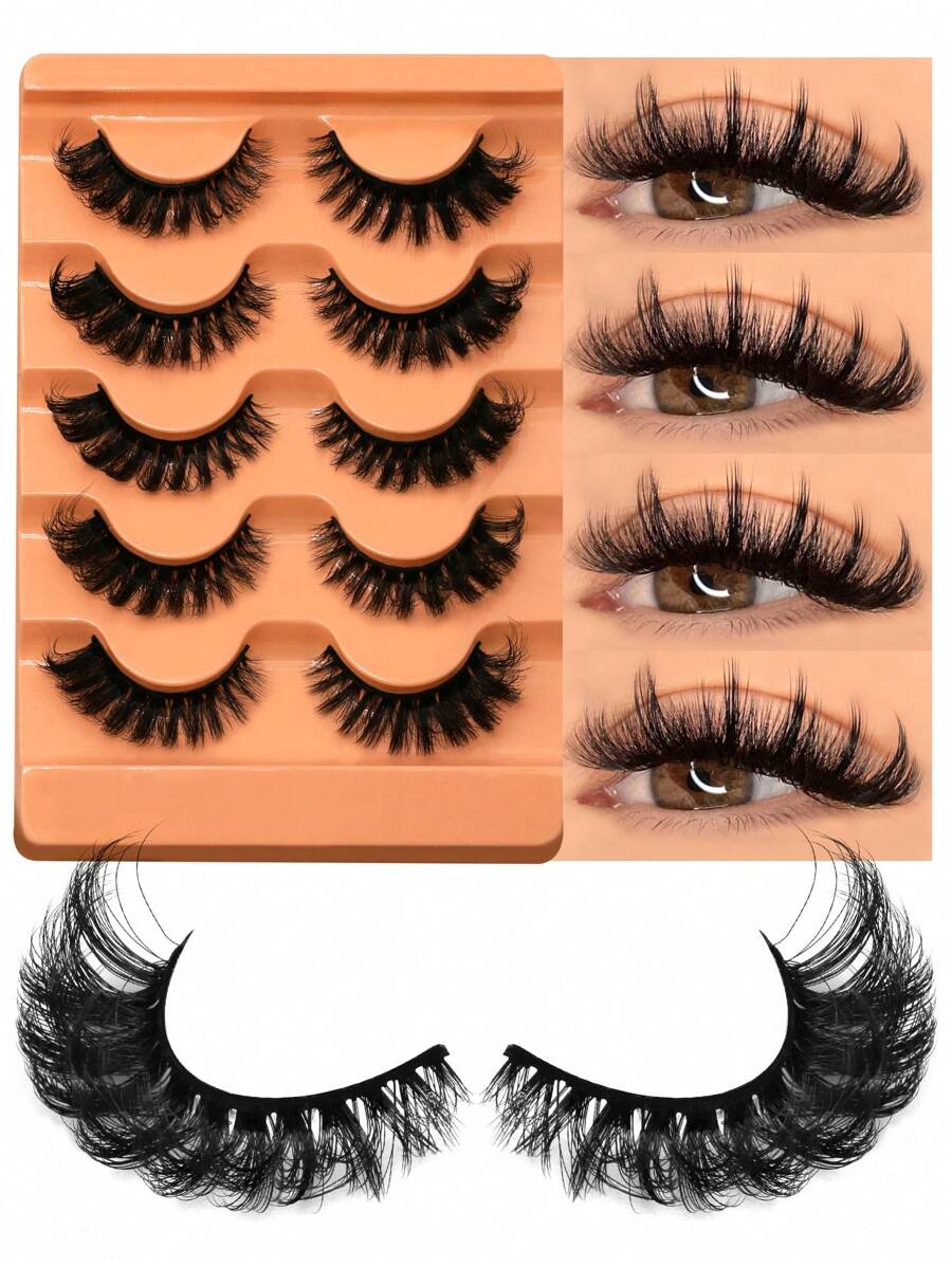 GROINNEYA 5 Pairs Volume False Eyelashes Natural Cat Eye Lashes Faux Mink Eyelashes Fluffy Manga Fake Lashes Makeup Tools (7D30)
