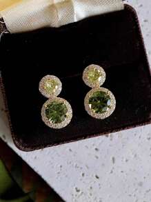 1 par de Elegantes pendientes redondos incrustados de vidrio, uso de fiesta/casual de moda para señoras - Multicolor - Ver 5