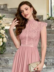 MIUSOL Mock Neck Floral Lace Scallop Trim Chiffon Formal Party Maxi Dress, Elegant Party Dress For Women, Formal Evening Gown, Prom Dress, For Wedding Guest, Graduation, Dinner - Dusty Pink - View 8