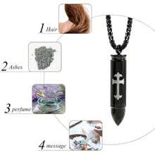 1pc Bullet Head Skull Urn Pendant Necklace; Openable Perfume Bottle Pendant Necklace; Personalized Hip-Hop Men Necklace With Cross Print Pendant; Pet Urn Box Pendant; Punk Hip-Hop Titanium Steel Couple Necklace; Memorial Gift