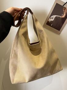 Set de 2 bolsos tote con monedero, bolso de hombro de gran capacidad informal, bolso de mano bicolor para mujer, versátil para el uso diario - Beis - Ver 4