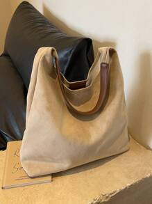 Set de 2 bolsos tote con monedero, bolso de hombro de gran capacidad informal, bolso de mano bicolor para mujer, versátil para el uso diario - Beis - Ver 2