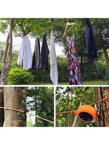 1pc 10M Retractable Clothesline Windproof Portable Outdoor Non-Perforated Drying Rack For Indoor Outdoor Camping Camping Stuff - Orange - View 4