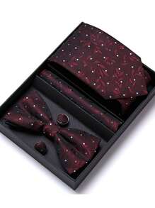 AlanKing 1 Bộ hộp quà tặng sang trọng chứa cà vạt sọc, nơ, khăn bỏ túi, khuy măng sét, phụ kiện vest cho nam giới công sở trang trọng - Màu sắc hỗn hợp - Xem 6