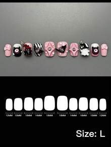 10 件手工按压指甲，立体小恶魔短方形假指甲，适合女孩和日常佩戴 - 彩色 - 查看 12