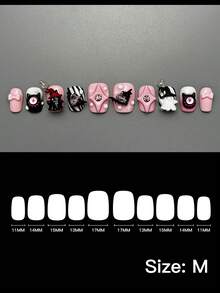 10 件手工按压指甲，立体小恶魔短方形假指甲，适合女孩和日常佩戴 - 彩色 - 查看 10