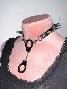 1 chiếc vòng cổ choker đính đinh tán màu hồng cổ điển gợi cảm phụ kiện mặt dây chuyền vòng cổ trang sức punk goth cô gái harajuku - Màu tím hoa cà - Xem 5