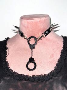 1 chiếc vòng cổ choker đính đinh tán màu hồng cổ điển gợi cảm phụ kiện mặt dây chuyền vòng cổ trang sức punk goth cô gái harajuku - Màu tím hoa cà - Xem 4