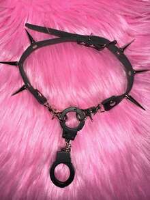 1 chiếc vòng cổ choker đính đinh tán màu hồng cổ điển gợi cảm phụ kiện mặt dây chuyền vòng cổ trang sức punk goth cô gái harajuku - Màu tím hoa cà - Xem 3