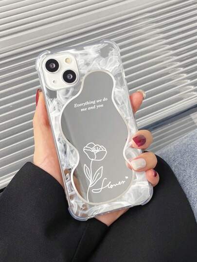 1 件白色雾玫瑰花魔法化妆镜手机壳，PC+TPU 四角防摔外壳，适用于 16/16 Pro/16 Plus/16 Pro Max/15/14/13/12/11/XR/7G/16E/ 17/17 Pro/17 AIR/17 Pro Max