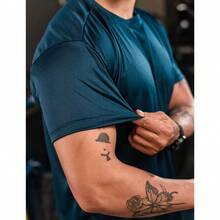 2 件套 男友风 男士短袖 T 恤 防紫外线 健身运动 纯色 修身 防臭 健身 - 水鴨藍 - 查看 4