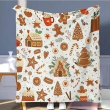 1 件圣诞主题数码印花法兰绒毯子，带有圣诞树、圣诞老人、房子、糖果、心形图案，柔软舒适，适合居家、旅行、办公室午睡，最佳礼物 - 彩色 - 查看 4