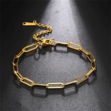 1pc Punk Paperclip Chain Link Bracelets Female Gold Color Stainless Steel Adjustable Hand Chains For Women Jewelry Gift - Chain - View 1