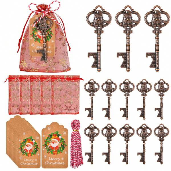 20pcs/Set Key Bottle Openers For Christmas Santa Claus Themed Event, Include 5 Key Bottle Openers 5 Cards And 5 Ropes 5 Bags, Christmas Tree Party Decoration Gift Perfect Party Festive Favors And Souvenirs For Guests