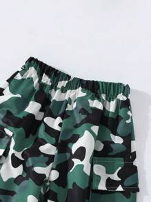 2 piezas Conjunto de sudadera estampada y pantalón cargo de camuflaje para niña, conjunto de moda