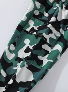 2 piezas Conjunto de sudadera estampada y pantalón cargo de camuflaje para niña, conjunto de moda