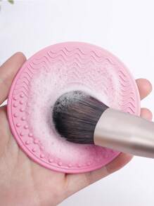 1pc Pink Circular Silicone Makeup Brush Cleaning Pad - Pink - View 4