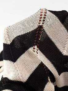 性感春季针织长裙配领带、条纹镂空毛衣连衣裙上衣