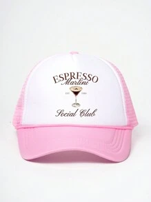 1 件女士可调节 ESPRESSO 印花海绵网太阳帽，户外度假沙滩帽，适合春秋季节，Y2K 风格年轻男士帽子