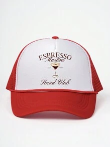 1 件女士可调节 ESPRESSO 印花海绵网太阳帽，户外度假沙滩帽，适合春秋季节，Y2K 风格年轻男士帽子