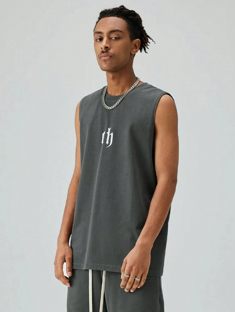 Men's Women's Basic Tank Tops Letter Design UNISEX Sleeveless 100% Premium Cotton - 深灰色 - 查看 1